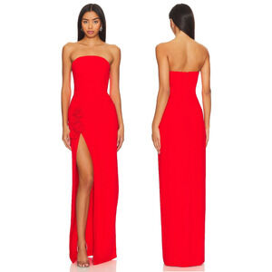 Amanda Uprichard Wolfe Gown Strapless Rose Embellished Formal Gala Crimson Sz S